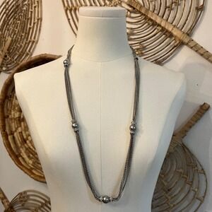 Y2K GL Paris Silver Mesh Rhinestone Bead Necklace Vintage Guy Laroche Style